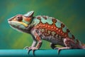 Full Body Eye-Catching Chameleon Reptile on a Colored Background