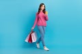 Full body size cadre of young girl optimist gadget user apple iphone eshopping black friday delivery bags boutique