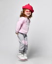 Cute little smiling giggling preschool toddler girl child studio shot Royalty Free Stock Photo