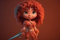 Full body super cute tiny cartoon human girl warrior with weapon. AI generated Royalty Free Stock Photo