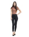 Full body, Young beautiful brunette woman in black pants Royalty Free Stock Photo