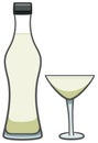 Full bottle and glass with martini isolated