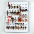Full box for fly fishing in mountain river on white background