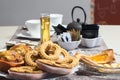Full breakfast table ready to be served in a hotel Royalty Free Stock Photo