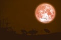 full buck moon planet back silhouette Satellite dishes on roof Royalty Free Stock Photo
