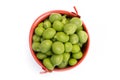 Full bucket of green peas on a white background Royalty Free Stock Photo