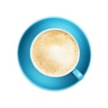 Full cappuccino latte coffee in blue cup isolated Royalty Free Stock Photo