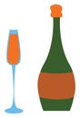 Full champagne glass and green champagne bottle vector illustration Royalty Free Stock Photo