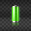 Full charged battery glowing with green light charging status indicator on transparent background Royalty Free Stock Photo