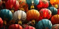 Full Chinese Lanterns Texture Background. Chinese New Year Concept