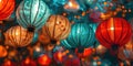 Full Chinese Lanterns Texture Background. Chinese New Year Concept