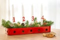 Full Christmas advent wreath on table