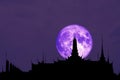 full cold blood moon back on silhouette buddhist temple in the night sky