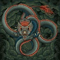 Full color asian dragon tattoo illustration