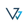 Blue color line double v logo design