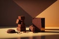 Full color minimalist photography brownies and cakes. Illustration AI Generative