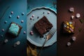 Full color minimalist photography brownies and cakes. Illustration AI Generative