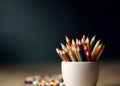 full color pencil in white ceramic cup on the table. AI Generative Royalty Free Stock Photo