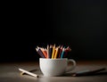 full color pencil in white ceramic cup on the table. AI Generative Royalty Free Stock Photo