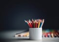 full color pencil in white ceramic cup on the table. AI Generative Royalty Free Stock Photo