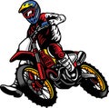 Vector illustration of motocross rider or racer take a turn and overtake at race in cartoon style full color Royalty Free Stock Photo