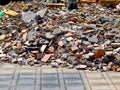 Full construction waste debris bags, garbage bricks, pile of rubble and material from demolished house Royalty Free Stock Photo