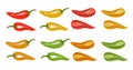 Full and cut vector chili peppers collection. Royalty Free Stock Photo