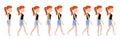 Full cycle gait of a beautiful young girl in shorts. Character for animation walking