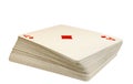 Full deck of playing cards with ace of diamonds on top, on white Royalty Free Stock Photo