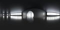 full 360 degree panorama view of empty dark living room building interior with big windows 3d render illustration hdri