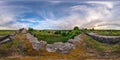 Full 360 degree seamless panorama in equirectangular spherical equidistant projection. Panorama near abandoned fortress of the