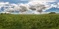 Full 360 degree seamless panorama in equirectangular spherical equidistant projection. Panorama view in a meadow in beautiful day