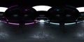 full 360 degree spherical panorama view of modern futuristic abstract tunnel with neon lighting 3d render illustration