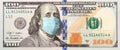 100 Dollar Bill With Concerned Expression Wearing Medical Face Mask