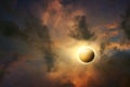 Full eclipse . Scientific natural phenomenon. Total solar eclipse with diamond ring effect.