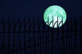 full egg moon back on silhouette Iron fence on night sky