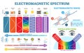 Full Electromagnetic Spectrum Information collection, vector illustration diagram. Physics infographic elements. Royalty Free Stock Photo