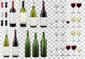 Full and empty wine glasses. Red and white wine bottles. Royalty Free Stock Photo