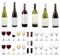 Full and empty wine glasses. Red and white wine bottles. Royalty Free Stock Photo