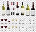 Full and empty wine glasses. Red and white wine bottles. Royalty Free Stock Photo