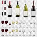 Full and empty wine glasses. Red and white wine bottles. Royalty Free Stock Photo