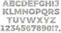 Full english alphabet set from rough linen fabric. Letters and numbers isolated on white background