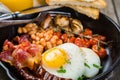 Full english breakfast - eggs, bacon, beans, toast, coffee and juice Royalty Free Stock Photo