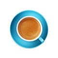 Full espresso coffee in blue cup close up isolated Royalty Free Stock Photo