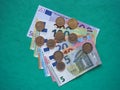 Full Euro banknotes series with coins, European Union currency