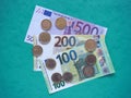 Full Euro banknotes series with coins, European Union currency