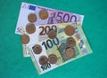 Full Euro banknotes series with coins, European Union currency