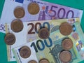 Full Euro banknotes series with coins, European Union currency