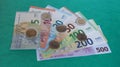 Full Euro banknotes series with coins, European Union currency