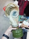 Full-Face Respirator protective gas mask close up against virus, radiation,